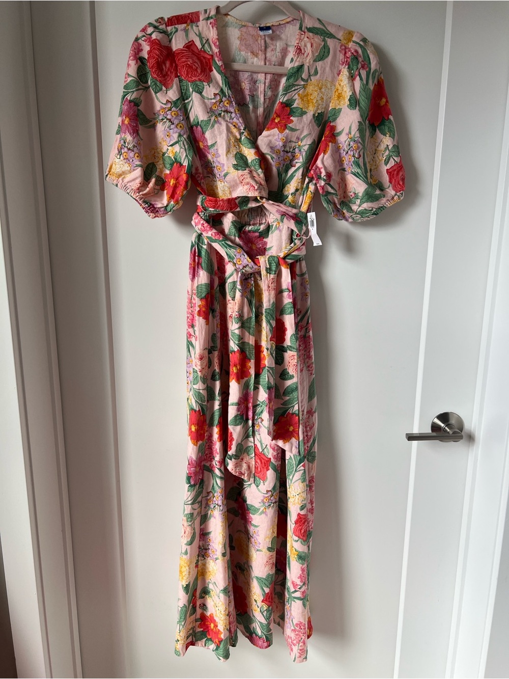 Old Navy Pink Floral Wrap Maxi Dress with Tie Belt - NWT!